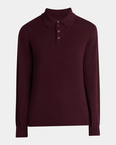 Giorgio Armani Men's Cashmere Knit Polo Sweater In Brown