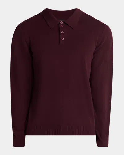 Giorgio Armani Men's Cashmere Knit Polo Sweater In Burgundy