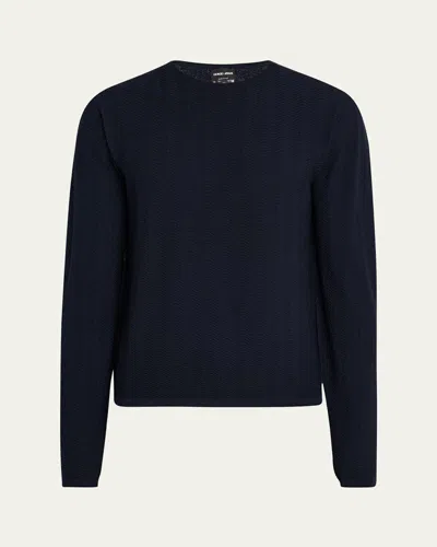 Giorgio Armani Men's Chevron Knit Crewneck Sweater In Blue