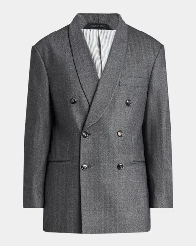 Giorgio Armani Men's Chevron Pattern Wool Cashmere Blend Shawl Lapel Double Breasted Suit In Gray