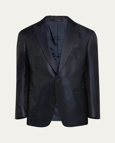 Giorgio Armani Men's Chevron Peak-lapel Dinner Jacket In Blue Navy