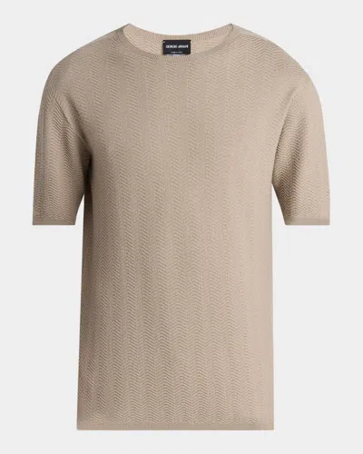 Giorgio Armani Men's Chevron Short-sleeve Crewneck Sweater In Black