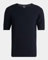 Giorgio Armani Men's Chevron Short-sleeve Crewneck Sweater In Medium Blue