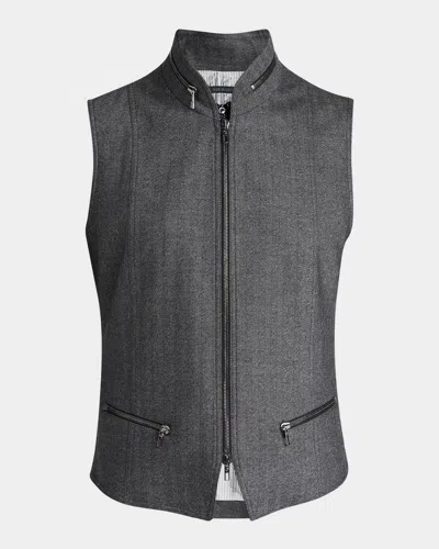 Giorgio Armani Men's Chevron Wool And Cashmere Zip-collar Vest In Gray