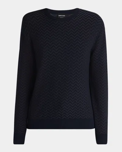 Giorgio Armani Men's Chevron Wool-stretch Crewneck Sweater In Blue