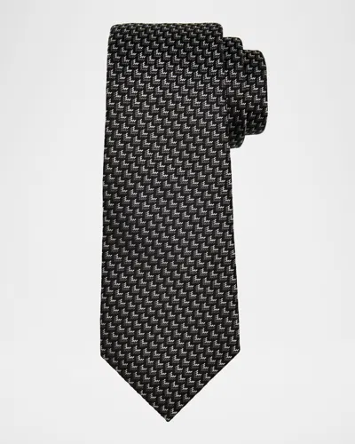 Giorgio Armani Men's Chevron-woven Silk Tie In Black