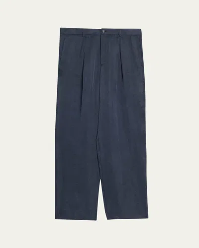 Giorgio Armani Men's Cotton And Lyocell Pleated Wide-leg Trousers In Blue