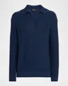 Giorgio Armani Micro Jacquard Virgin Wool And Viscose Polo Jumper In Blue