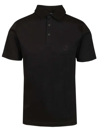 Giorgio Armani Men Cotton Interlock Polo Shirt In Black