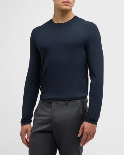 Giorgio Armani Men's Cotton Long-sleeve Crewneck T-shirt In Navy