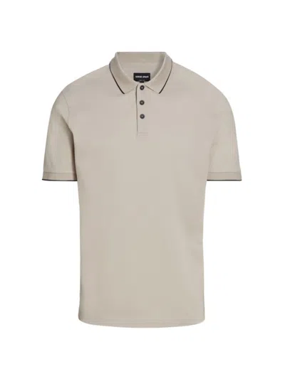 Giorgio Armani Men's Cotton Polo Shirt In Tan Navy Tipping