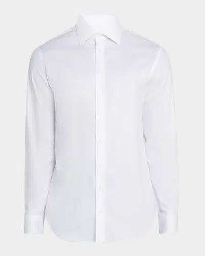 Giorgio Armani Hidden Button Long Sleeve Shirt In White Cotton