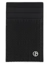 Giorgio Armani Logo Plaque Leather Cardholder In Black