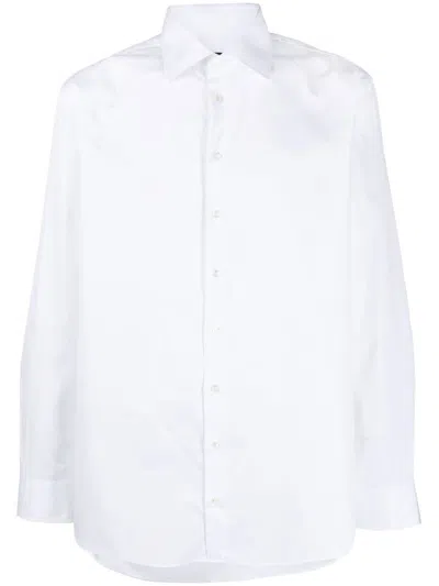 Giorgio Armani Men's Crisp White Cotton Button-up Shirt For Effortless Dressing