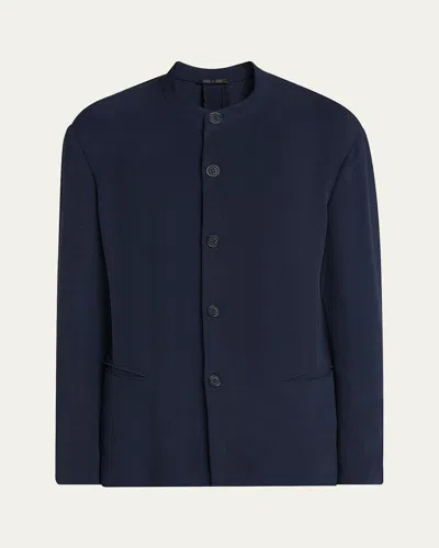 GIORGIO ARMANI MEN'S CUPRO AND VISCOSE BLEND NEHRU COLLAR JACKET
