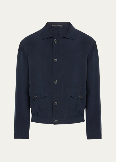 Giorgio Armani Men's Cupro Jacket With Flap Pockets In Dark Blue