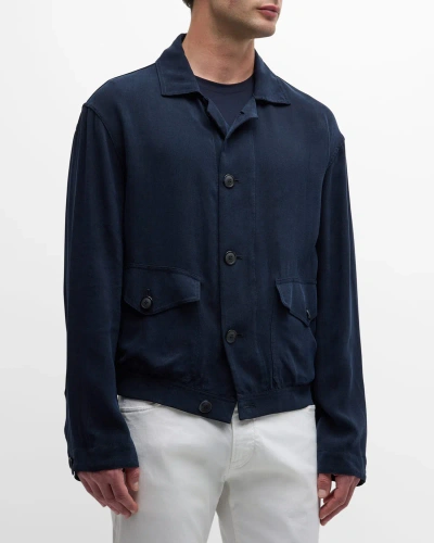 Giorgio Armani Men's Cupro Jacket With Flap Pockets In Dark Blue