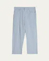 Giorgio Armani Men's Denim-dyed Silk Pleated Trousers In Blue