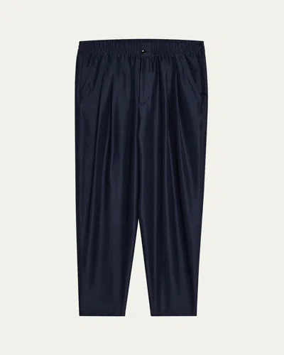 Giorgio Armani Men's Double Pleated Silk Trousers In Blue