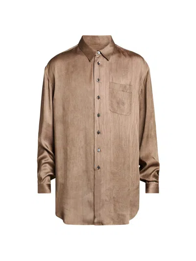Giorgio Armani Men's Dyed Satin Pocket Shirt In Brown