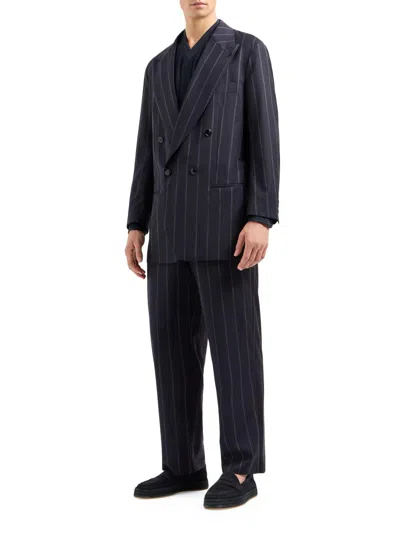 Giorgio Armani Men's Fashion Pinstripe Virgin Wool Suit In Blue