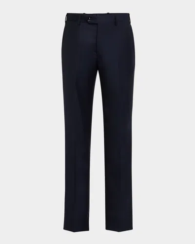 Giorgio Armani Flat-front Trousers In Chevron Jacquard Viscose In Blue