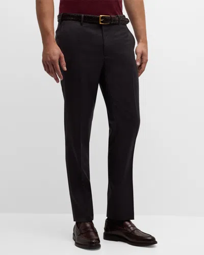 Giorgio Armani Men's Flat-front Wool Trousers In Black