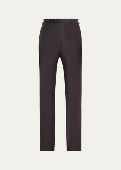 Giorgio Armani Men's Flat-front Wool Trousers In Black