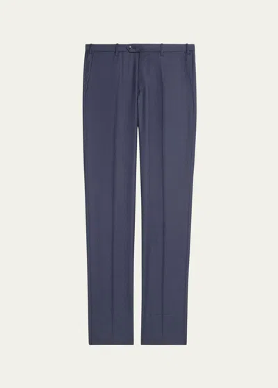 Giorgio Armani Men's Flat-front Wool Trousers In Dark Blue