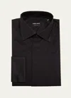 Giorgio Armani Men's Formal Bib Dress Shirt In Solid Black