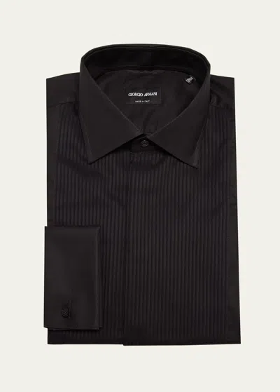 Giorgio Armani Men's Formal Bib Dress Shirt In Solid Black