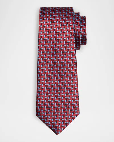 Giorgio Armani Men's Geometric Chevron Silk Tie In Red