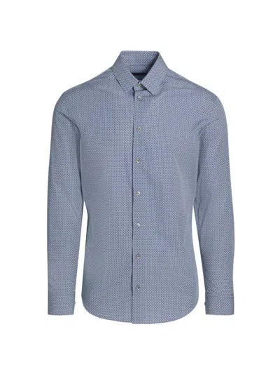 Giorgio Armani Men's Geometric Cotton Button-front Shirt In Multi Blue