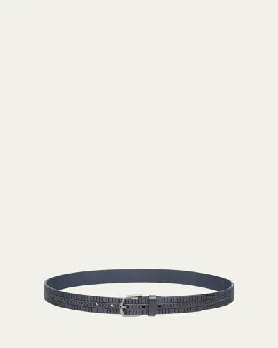 Giorgio Armani Men's Geometric Engraved Leather Belt In Purple