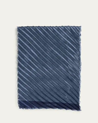Giorgio Armani Men's Geometric Silk Scarf In Blue