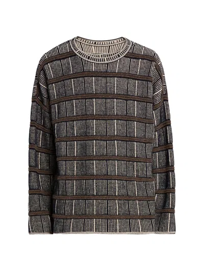 Giorgio Armani Striped Crew Neck Long Sleeve Top In Brown