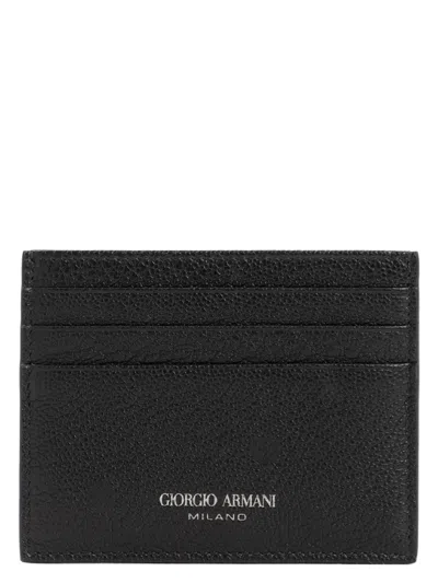 Giorgio Armani Men's  Calf Leather Credit Card Holder In Black