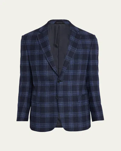 Giorgio Armani Men's Glen Plaid Single-breasted Sport Coat In Blue