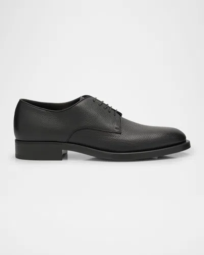 Giorgio Armani Men's Grained Leather Derby Shoes In Solid Black