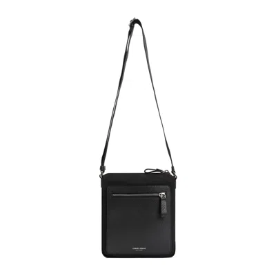 Giorgio Armani Men's Grained Leather Shoulder Handbag For Ss24 In Black