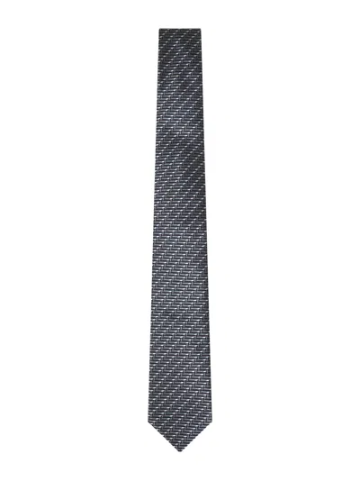 Giorgio Armani Men Grey Chevron Jacquard Silk Tie In Black