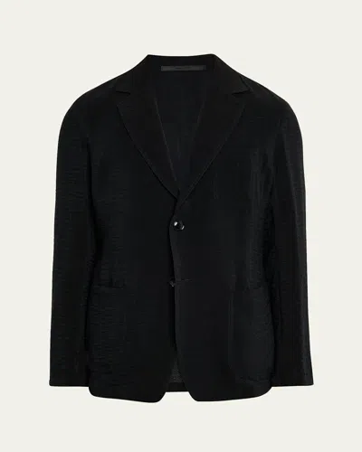 Giorgio Armani Men's Herringbone Cupro-blend Blazer In Black