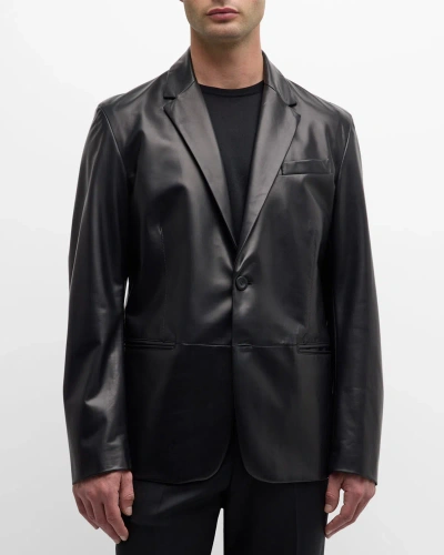 Giorgio Armani Men's Lambskin Leather Blazer In Black