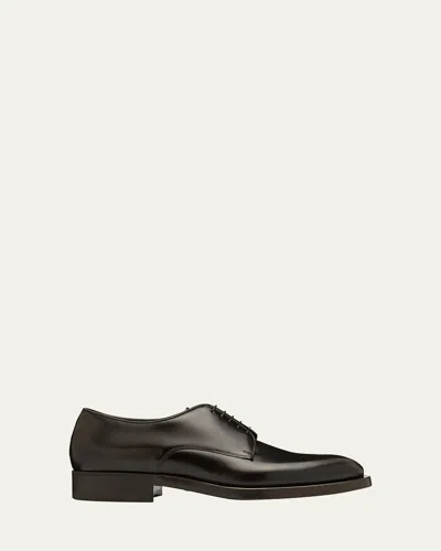 Giorgio Armani Men's Leather Derby Shoes In Brown