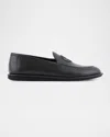 Giorgio Armani Official Store Antique-leather Loafers With Embroidered Logo In Black