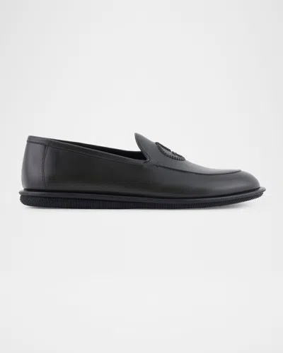 GIORGIO ARMANI MEN'S LEATHER MONOGRAM SLIPPER LOAFERS