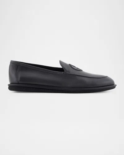 Giorgio Armani Men's Leather Monogram Smoking Slippers In Grey