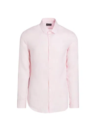 Giorgio Armani Men's Linen Button-front Shirt In Pink