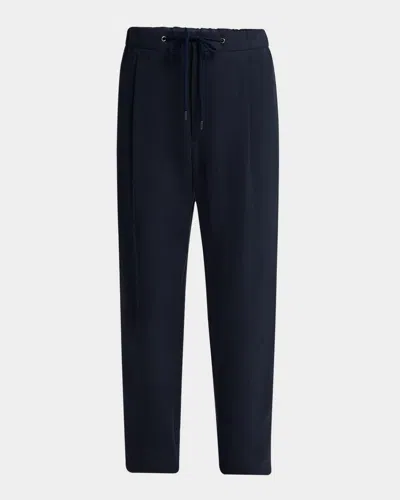 Giorgio Armani Men's Linen Drawstring Trousers In Blue
