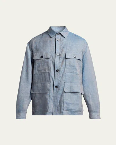 Giorgio Armani Men's Linen Flap-pocket Field Jacket In Animal Print